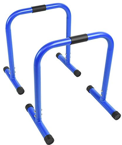 Dip Station Barren Push-up Stand Bar Fitness Parallettes Rutschsichere Griffe Street Workout Krafttraining 73x61cm Calisthenics (Blau)