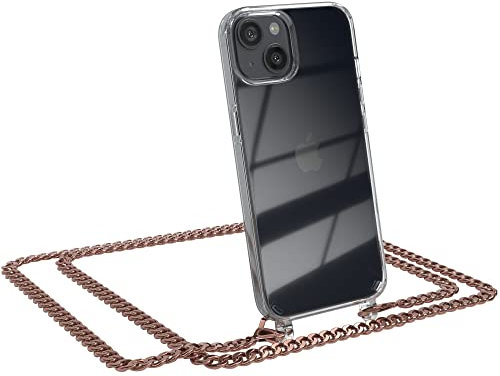 EAZY CASE Handykette kompatibel mit iPhone 13 Handyhülle mit Metal Umhängeband und Ersatz Kordel schwarz, Handykordel mit Schutzhülle, Stylische Kette, Metal - Rose