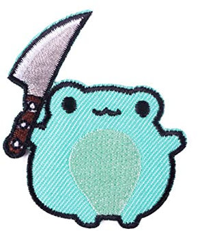 ulricar Frog with Knife Embroidered Patch Iron on / Sew on Applique for Clothes, Jackets, Backpacks, Hats, Jeans, DIY Accessories Decoration, green