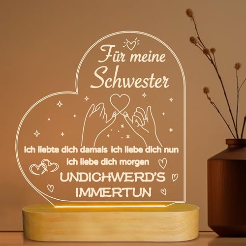 Lightzz An meine Schwester Geschenk, Beste Schwester Geburtstagsgeschenke, Ich liebe dich Schwester Nachtlicht für große und kleine Schwestern Weihnachtsgeschenke,3D Nachtlicht LED Lampe