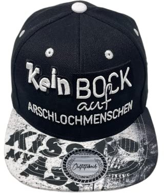 Outfitfabrik Snapback Cap Kein Bock auf Arschlochmenschen in Schwarz, Schirm mit Skullmotiv, weißer 3D-Stick, für Männer und Frauen, One Size, verstellbar