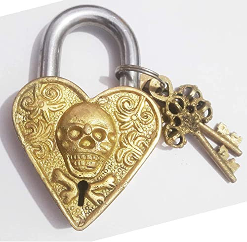 Devyom Cadenas en laiton avec clés – Fonctionnel – Cadenas en laiton avec tête de mort Doré