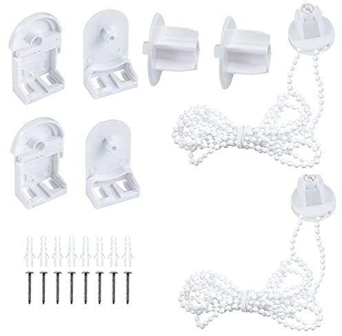 2 Set Roller Blind Fittings, 25mm Brackets, Curtain Roller Blind Accessories, Plastic Spare Replacement Repair Kit, 2M Beaded Chain Spare Kit