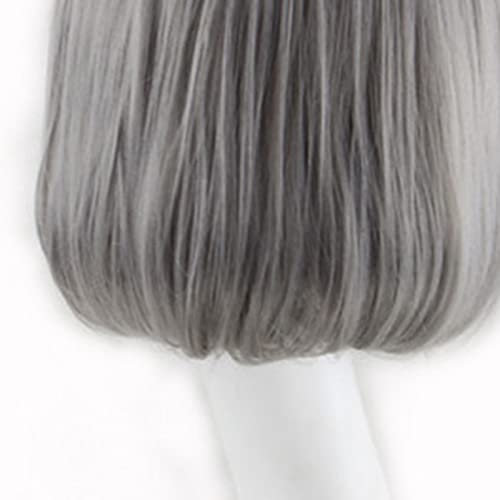 Bob-Perücke - Hitzebeständige synthetische graue kurzhaarige atmungsaktive flauschige Perücke - Kurze Bob-Perücken für Frauen mit geradem Pony für Cosplay-Party