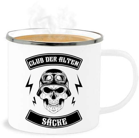 Emaille Becher Blechbecher - Statement - Club der alten Säcke Totenkopf - 300 ml - Weiß Silber - statements alter sack tasse frohes neues jahr alte new year statement-spruch mit