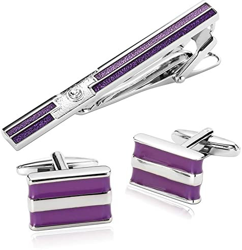 KnSam Manschettenknöpfe Personalisiert Brautvater, Edelstahl Streifen Cufflinks hochwertiges Geschenk für Herren zur Hochzeit, Verlobung, Valentinstag, Jahrestag, Lila