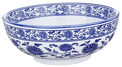 Cabilock 1pc Chinese Style Blue and White Ceramic Bowl Ramen Bowl for Soup Noodles and Snacks Food Grade Kitchen Cutlery for Home and Restaurant Use