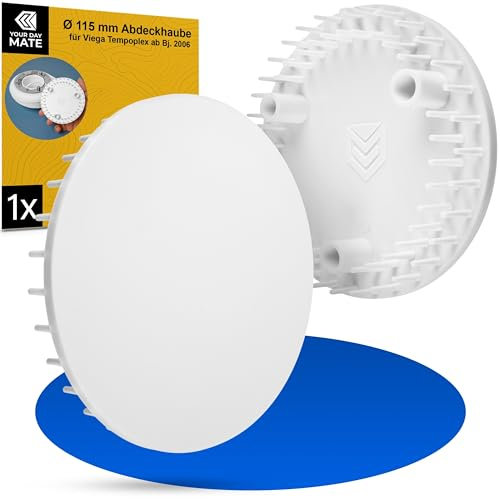 Abdeckhaube für Duschabfluss, Ø 115 mm, kompatibel mit Viega Tempoplex Ablaufgarnitur ab Baujahr 2006, ersetzt Modell 6964.0, für Duschwanne mit Ablaufloch Ø 90 mm, weißes ABS ASA, Deckel Dusche Set