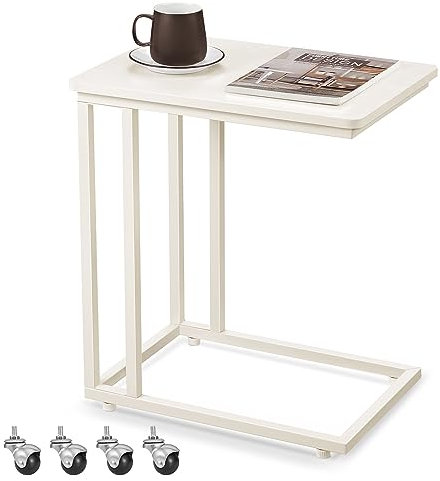 VASAGLE End Table, Side Table, Coffee Table, with Steel Frame and Castors, Easy Assembly, Modern, for Living room, Bedroom, Balcony, Cream White LNT050W77