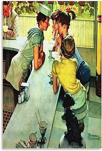 LVTFCO Norman Rockwell Poster und Drucke《The Soda Jerk》Wandkunst Norman Rockwell Malerei Leinwand für zu Hause Wandkunst Dekorbild 50x70cmx1 Kein Rahmen