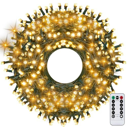 Amzeeniu Luces Arbol Navidad,Guirnalda Luces Exterior LEDs Luces Navidad Exterior 8 Modos Luz,Impermeable luces de navidad Árbol de Navidad,Terraza,guirnalda navidad Conectable,Blanco Calido (40M)