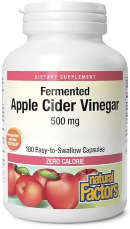 Natural Factors, Apple Cider Vinegar (Vinaigre de Cidre), 500mg, Haute Dosé, 180 Capsules, Sans Soja, Sans Gluten, Sans OGM