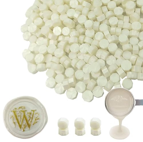 Wachs Siegel Perlen, Ioggtser 500 PCS Achteck Siegelwachsperlen für Wachssiegelstempel, Siegelperlen zur Herstellung von Wachssiegeln für Hochzeits- und Partyeinladungen (Pearl White)
