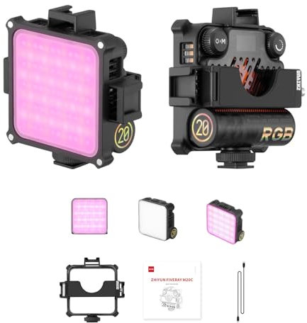 ZHIYUN M20C 20 W RGB tragbares Kamera-Videolicht, 4500 mAh wiederaufladbares Vollfarb-LED-Fotolicht TLCI 96+ CRI 94+ CCT 2500 K-10000 K mit 9 Lichteffekten, unterstützt magnetische Anziehung