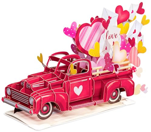 Paper Love 3D Romantic Pop Up Mothers Day Card, Loads of Love With Detachable Truck Keepsake, Gift for Mother's Day, Father's Day, Birthday, Anniversary, Wedding, Valentine's Day, Love, Romantic Occasions or Just Because - Oversized 10 x 7 Lasercut Cover - Includes Envelope and Note Tag