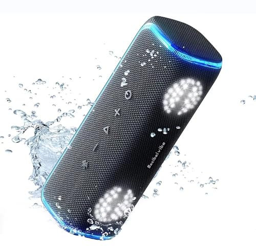 Decibelvibe Initial Tnz 7 - Portable Bluetooth Speaker, IPX7 Waterproof Speaker with 30W Powerful Sound, Deep Bass, Bluetooth 5.3, 25H Playtime, TWS Pairing, RGB Lights, for Home, Outdoor. (Cyan)