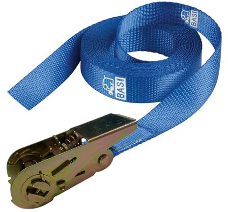 BASI | Spanngurt mit Ratsche | bis 500 KG Zurrkraft | Zurrgurt in blau | Länge 500 cm x Breite 2,5 cm | Ladungssicherung Transportsicherung | Ratschengurt TÜV geprüft | 1 Stück