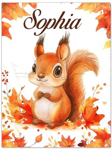 SearchI Personalisierte Babydecken 70x100cm,Warme und Weiche Baby-Namensdecke für Kinderzimmer,Kinderwagen,Kindergarten,Praktische Geschenke für frischgebackene Mütter und Babys,Eichhörnchenmuster