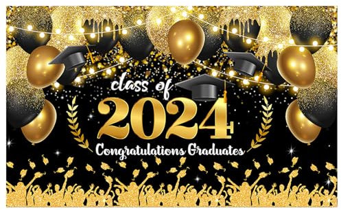 Abschluss Deko Graduation Deko 2024 Graduation Banner 2024 Ballon Banner Schärpe Konfetti Luftballon für Abi Deko 2024 Graduation Deko Schwarz Abschluss Deko Set, 180×110cm