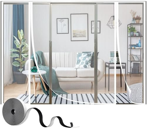 Moustiquaire porte Magnétique, 170x225cm Moustiquaire à Fermeture Aimantée Moustiquaire porte Fenetre Rideau Maille Fine avec Rubans Adhésifs Facile à installer,Blanc
