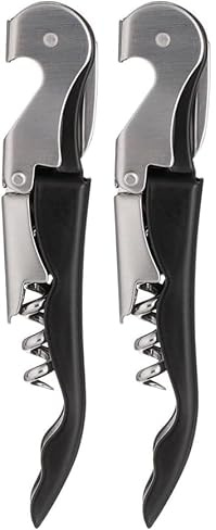 Viners Barware Waiter’s Friend Classic 2-Step Lever Action Corkscrew and Bottle Opener, Black & Silver (Pack of 2)
