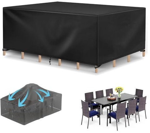 LSYALUCK Abdeckung für Gartenmöbel - 130x130x80cm Multi Größe Gartenmöbel Abdeckung wasserdichte Schutzhülle - 600D Abdeckhaube Gartentisch Rechteckig, Schutzhülle Tisch für Gartentisch Sitzgruppe
