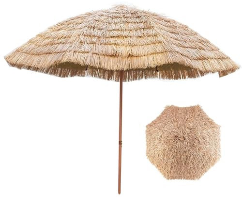DJJYCTNM Ø 300cm / 9.8ft Großer Outdoor Hawaii Sonnenschirm Strandschirm Garten Stroh Sonnenschirm-Regenschirm, Sonnenschirm Strand Anti-UV und Wasserdicht (Natürliche Farben)