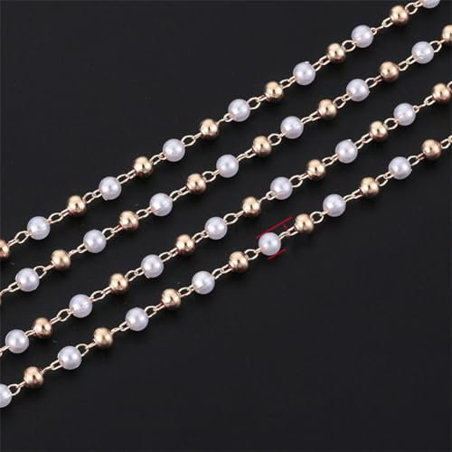 Perlenkette, 1–10 m, Kunstperlen, 3–4 mm, Kupferkette, Halskette, Armband, Schmuck, Ketten, S759, 1 m