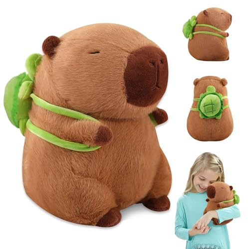 RCYHCY Capybara Plüschtier, 20cm Capybara Kuscheltier, Capybara Tragende Schildkröte, Niedlichen Capybara Plushies, Simulation Capybara Plüschtier, Großes Geburtstags Geschenk für Kinder