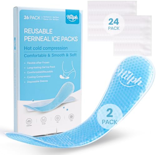 Hilph 2 Perineal Ice & Cold Packs with 24 Disposable Sleeves for Postpartum | Cooling Maternity Pads Cold Compress Therapy for Vaginal Birth Recovery, Vasectomies, Pregnancy & Hemorrhoid Relief - Blue