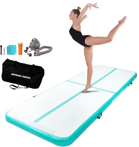 AirTrack Nordic Home 3m - Langlebig Air Track Matte mit Luftpumpe & Zubehör - Turnmatte Aufblasbar für Gymnastik & Yoga, Leicht transportierbar Air Tracking Gymnastikmatte Zuhause, Kinder & Erwachsene