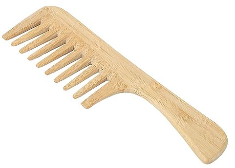 Fyearfly Bambus Kamm Grob Breiter Kamm, Antistatischer Entwirrungskamm mit breiten Zähnen und ergonomischem Griff für lockiges Haar, unisex, 1 Stück