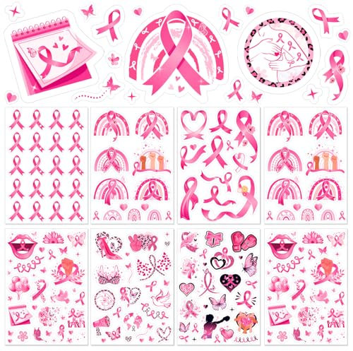 DPKOW Autocollant en ruban rose cancer du sein octobre rose, Autocollant en octobre rose Stickers en Cancer du Sein Autocollant en Sensibilisation au Ruban Rose Stickers ruban octobre rose 24 feuilles