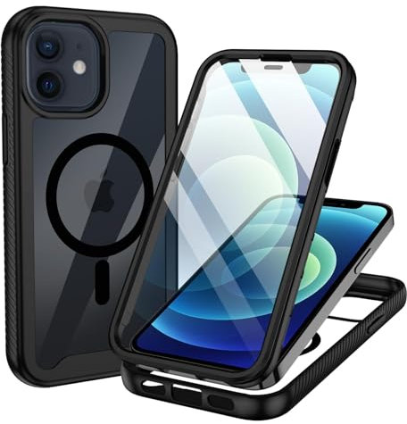 KetteTech 360 Grad Handyhülle für iPhone 12 mini Hülle Kompatible mit Magsafe, Magnetisch Stoßfest Schutzhülle, Komplettschutz Case mit Eingebaut Schutzfolie - Schwarz