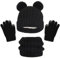 WANYI Mütze Schal Set Mädchen, Wintermütze Kinder Beanie Mütze Schal Handschuhe Set Mützen Jungen Warme Bommelmütze Strickmütze mit Weichem Innenfutter für Kinder 1-6 Jahre (B,Schwarz)