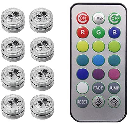 tuwiwol Kabellose LED Umgebungslicht Fernbedienung, Auto Fuß, bunte, wasserdichte, leuchtende Lampe, Aquarium Party Dekoration, 8 Lichter