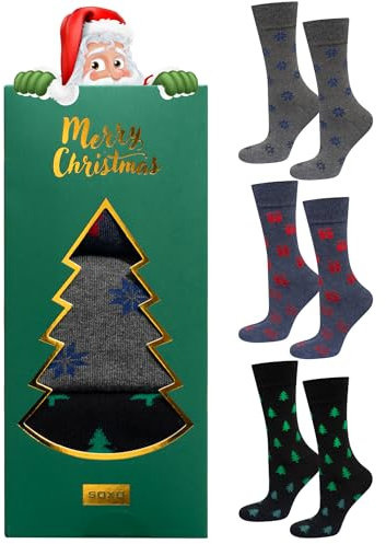 soxo Weihnachten Socken Herren Lustige Geschenke Für Männer Weihnachtssocken Weihnachtsbox 40-45 Grün 3 Paar