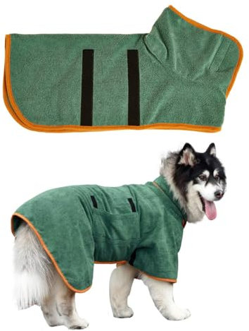 KGDUYC Accappatoio per Cani in Microfibra, Super Assorbente Regolabile Asciugamano per Animali Domestici Morbido Cappotto Bagno con Cappuccio per Asciugare Cane Dopo il Bagno (M, Verde)