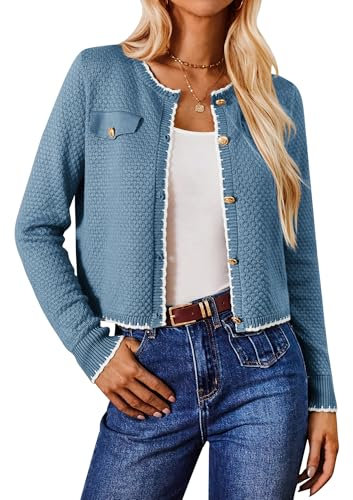 GRACE KARIN Ladies’ Elegant Casual Cardigans Loose Button Down Fall Lightweight Shrug Long Sleeve Sweater for Dress Blue S