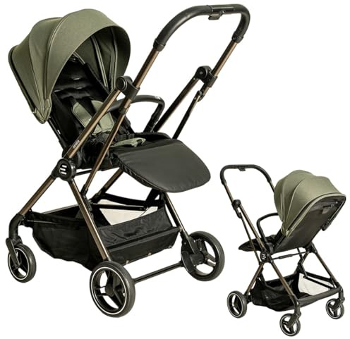 Olmitos - Silla de Paseo Eolia de Niu – Ligera, Reclinable, con Capota Extensible, Asiento Reversible y Plegado con una Sola Mano (Olive)