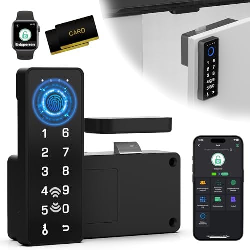 Eseesmart Schubladen Schloss mit Fingerabdruck, Smart RFID Fingerprint Möbelschloss mit Zahlencode APP, Tastatur Digitales Elektronisches Schlüsselloses Schubladenschloss für Schrank Spind Möbel