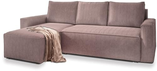 Masseno Ecksofa POTARO mit Schlaffunktion L-Form, Glamour Sofa mit Bettkasten, Wohnzimmersofa, Couch, Soffa, Bettsofa, Couchgarnitur - Flieder, POSO 130