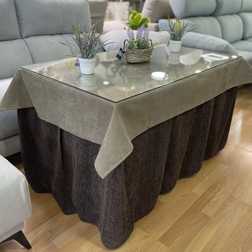 Ropa Chenilla de Mesa Camilla Rectangular (Chocolate) con 8 Pliegues - Incluye tapete antimanchas color café - Varias medidas - Falda Mesa Camilla, Ropa Chenilla (120 x 70 cm (72 cm de Alto))
