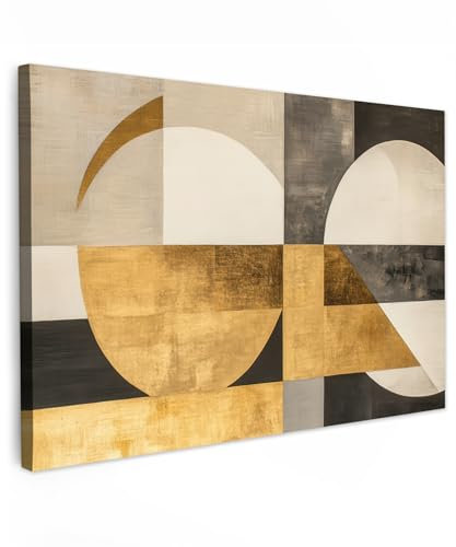 MuchoWow© Wandbilder 90x60 cm Wohnzimmer Wanddeko Schlafzimmer Zimmerdeko Wandgemälde Zimmer Deko auf Wand Dekoration Wall Art Abstrakt - Gold - Grau - Formen - Geometrisch