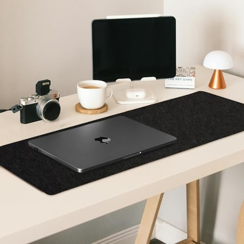 Modern Nest Felt Desk Mat Large in Black, Non-Slip Large Mouse Mat, Water Resistant Felt Desk Pad, Protector Pad for Keyboard and Mouse, Laptop & Computer (Black, 90x40cm)