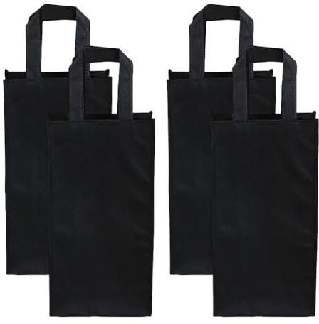 JIHUOO 4 Pcs Non Woven Two Bottle Wine Bag 2 Bottle Wine Carrier Tote Bag Christmas Double Wine 2 Bottle Gift Bags Wine Carrying Party Favor Bags Champagne Bottle Holder Bags with Handles Black