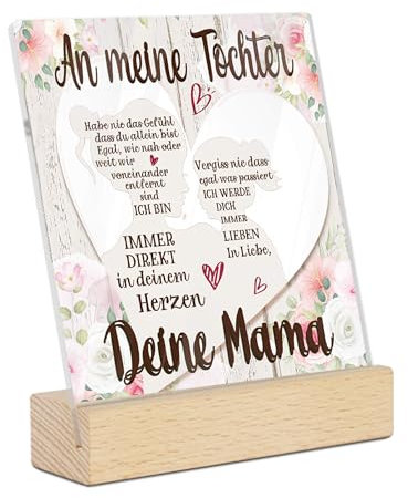 Putuo Decor Acryl Deko Schild - An meine Tochter, Mutter-Tochter Geschenk, liebevolle Tischdeko mit Holzsockel, Geschenk für Tochter, Geburtstag, Weihnachten, Ermutigung Dekoration