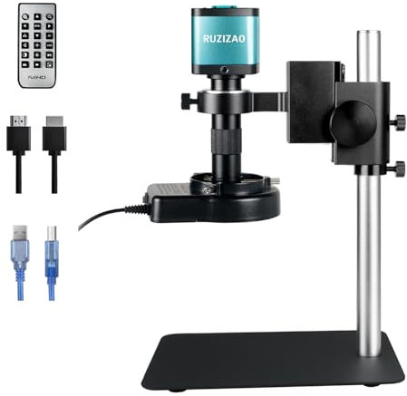 RUZIZAO Digital Microscope with Metal Base, 48MP 4K 1080P HDMI/USB Benchtop Industrial Magnifier, 150X HD Lens, LED Ring Light, Microscopes for Observation/Soldering/Electronic Repairs