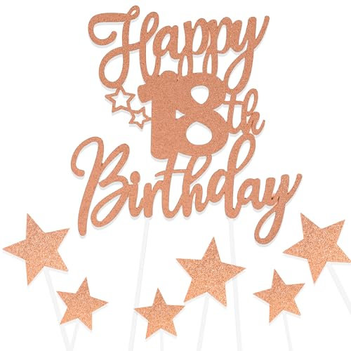 Rose Gold Happy 18th Birthday Cake Toppers for Cake,Personalised Cake Toppers for Boy Men Girl Women Decorations,Glitter Cupcake Topper Cake Topper Kit 18th Birthday Party Cake Decoration Supplies