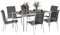 Outsunny Sitzgruppe 7-teilig Essgruppe für 6 Personen Esstisch mit 6 stapelbar Stühlen Esszimmergruppe mit Glastisch Küchentisch-Set Balkonmöbel Gartenmöbel für Terrasse, Balkon Esszimmer Schwarz